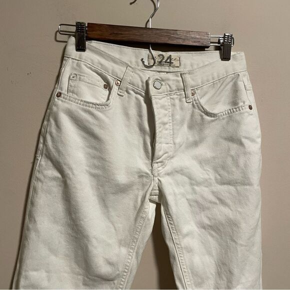 Free People Maggie Mid Rise Straight Optic White Distressed Jeans- Size 24 - Picture 6 of 10